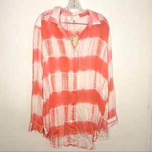 Entro Blouse Tie Dye Button Front Long Sleeve Swim Cover Up Women’s Medium